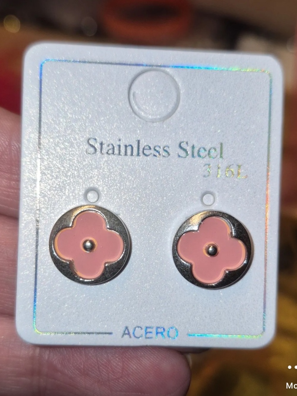 Pink Clover Stainless Steel Stud Earrings